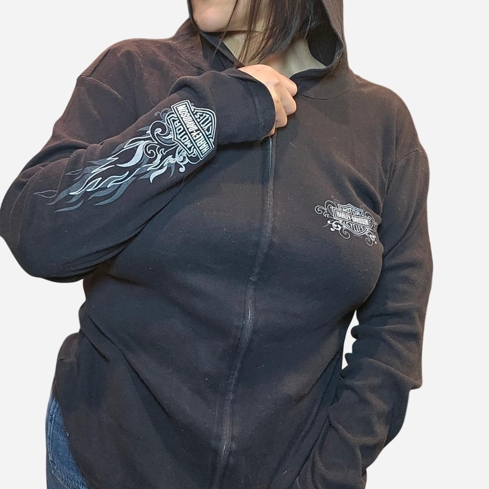 Harley-Davidson Black Women's Full-Zip Hoodie with Silver Graphics - Picture 6 of 7